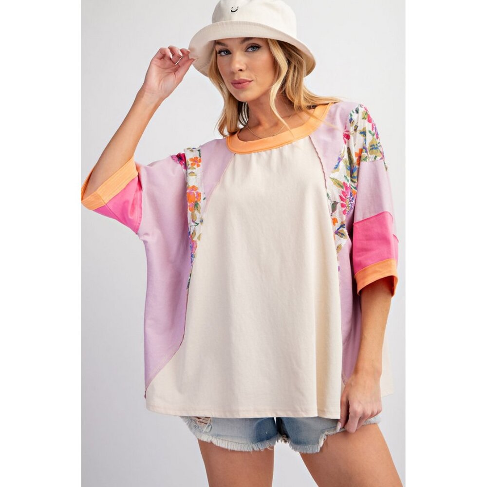 Easel Mixed Print Color Block Knit Top - image 1